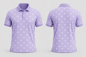 เสื้อโปโลผู้ชายสีม่วงอ่อนลายจุด แต่งขอบสีดำเรียบหรู แขนสั้น ผ้าฝ้ายลำลอง สำหรับเล่นกอล์ฟ ดีไซน์เสื้อฤดูร้อน - Product Image 2
