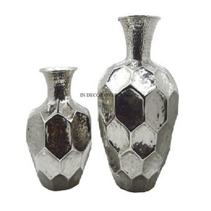 Small Hammered Texture Silver Color Finishing Shiny Polished Set Of 2 Premium Quality Flower Vase Hotel & Office <b>Decor</b> Supplies - Product Image 6