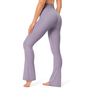 Pantalones de Yoga de Cintura Alta Elástica con Logotipo Personalizado, de Secado Rápido, Levanta Glúteos, Ajustados, Acampanados, para Mujer, Leggings de Yoga con Cintura Elástica para Gimnasio - Product Image 2