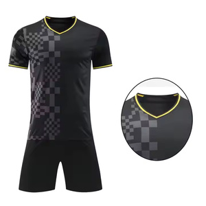 Haute qualité 100% Polyester séchage rapide maillot de football court ensemble Plaid automne/été complet noir uniforme de sport pour équipe de Football - Product Image 5