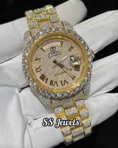 Montre automatique de luxe unisexe, sertie de diamants, fabriquée à la main, en acier inoxydable, 41 mm, haute qualité, diamants VVS, plaqué or jaune, glacée, hip-hop - Product Image 3