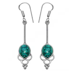 Pendientes de Plata 925 con Turquesa y Baño de Oro, Diseño de Aro para Mujer, para Bodas o Fiestas, con Perla y Diamante - Product Image 2