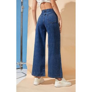 OSCA Vintage Funky Eco-Friendly Plating Cotton Wide Leg Stone Blue Denim Jeans Women High Rise Waist Loose Fit Street Style Size - Product Image 5