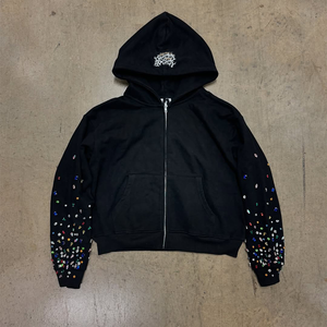 Fabricante Streetwear Mens Oversized Acid Wash Sudadera Hombre Vintage French Terry Sun Faded Rhinestone Sudadera con capucha Hombres - Product Image 5