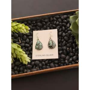 Navajo Handmade Black Jack Turquoise & Sterling <b>Silver</b> Drop <b>Earrings</b> Water Drop Shape - Product Image 1