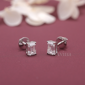 IGI Certified Lab Grown Diamond <b>Emerald</b> Cut <b>Stud</b> Earrings 18K White / Yellow & Rose Gold Solitaire Diamond Earrings - Product Image 1