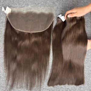 100% ต่อผมมนุษย์แท้เวียดนามสีน้ำตาลตรงธรรมชาติเครื่องถักสองชั้น - Product Image 4