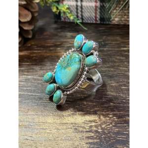 Handmade Kingman Turquoise Sterling <b>Silver</b> Bezel Set <b>Adjustable</b> <b>Ring</b> Size 6.5 - Product Image 4