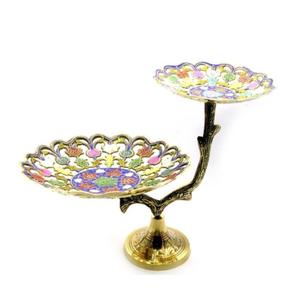 Bol de fruits rond à deux niveaux en laiton fait à la main de haute qualité avec gravure multicolore et fini polonais pour une utilisation en cuisine - Product Image 4