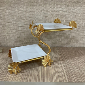 2 Tier Square Shape Metal <b>Dessert</b> Display Stand Fantastic Design Large Size Tableware Metal Cake and <b>Dessert</b> Stand - Product Image 1