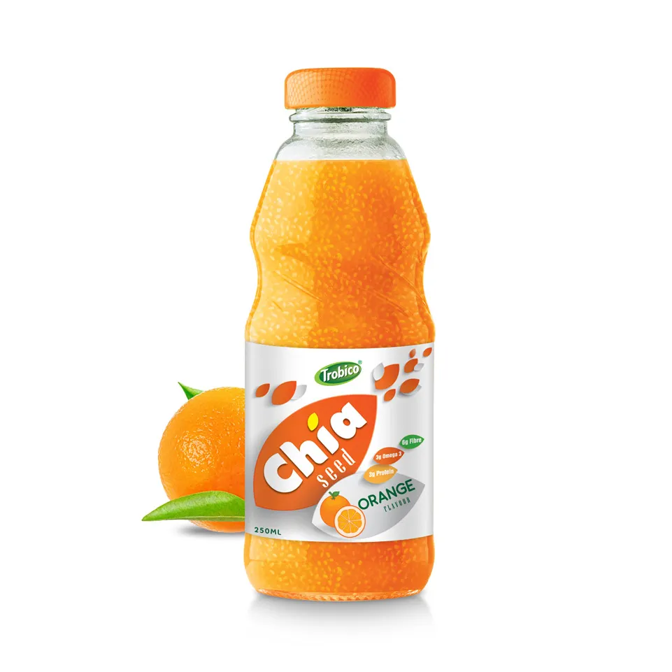 Produsen OEM minuman dari Vietnam Soft Drink jus buah nektar seri baru 250ml botol kaca biji Chia dengan jus