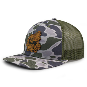 Old School Camou Trucker Hat Leather <b>Patch</b> Logo Woodland Camo Trucker Hats 6 Panel Camouflatge Gorras Mesh <b>Back</b> Trucker Hat Caps - Product Image 1