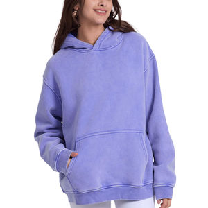 เสื้อฮู้ดผู้หญิง ดีไซน์โดดเด่น สีพื้นเรียบง่าย สไตล์ลำลอง สตรีทแวร์ สำหรับฤดูหนาว ทรงหลวม ระบายอากาศได้ดี เป็นมิตรกับสิ่งแวดล้อม ผลิตจากผ้าฟลีซถัก ล้างสีแบบ Acid Wash - Product Image 1