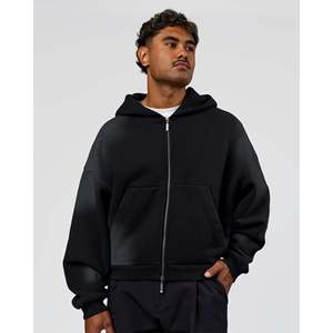 Ultra Heavyweight Zip Thru Hoodie-Black Washed Eco-Friendly Embroidered Screen Print - Product Image 6