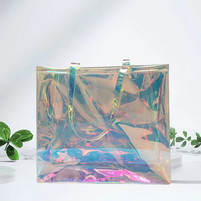 저렴한 가격 사용자 정의 로고 럭셔리 방수 홀로그램 레이저 PVC 무지개 빛깔의 토트 쇼핑 가방