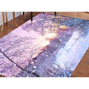 Tapis imprimé de luxe avec vue sur la montagne enneigée, tapis antidérapant pour la décoration de bureau, tapis fin non tissé - Product Image 1