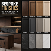 Ensemble d'armoires de cuisine modulaires KEJIA, style moderne et luxueux, grain de bois foncé, sans poignées, noir mat, avec îlot central