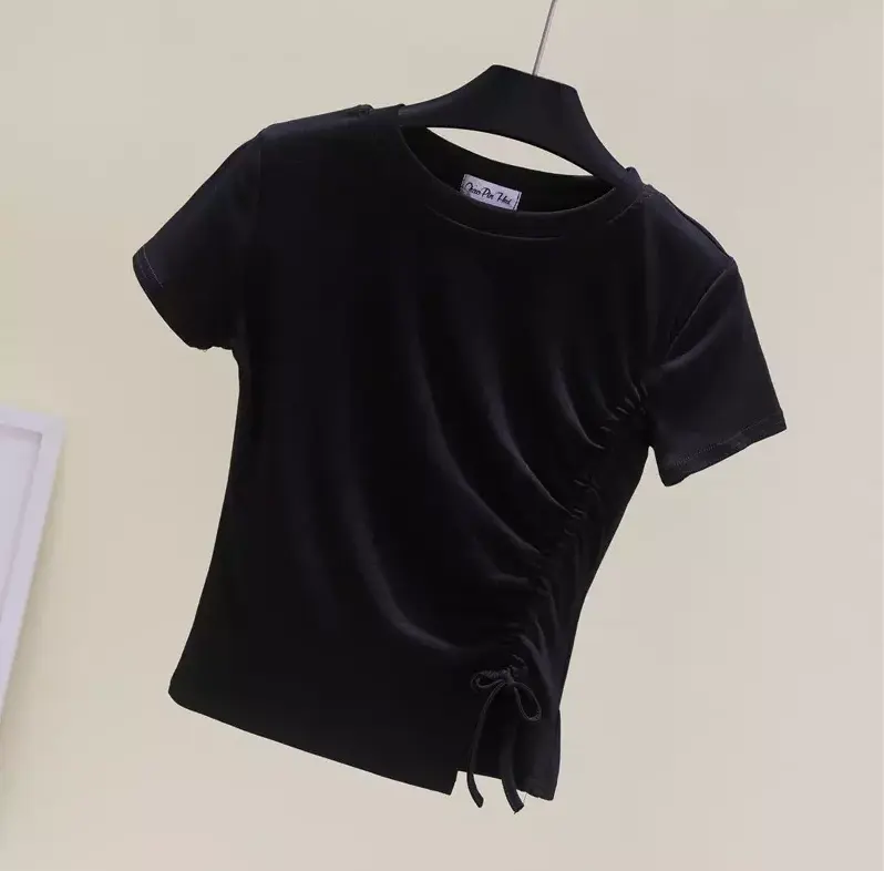 समर 2022 महिलाओं की टी शर्ट थोक ओ-गर्दन ग्राफिक टीज़ लघु आस्तीन के लिए काटने का निशानवाला फसल शीर्ष भावना पत्र टी शर्ट महिलाओं