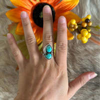 Bague TTD Southwest faite à la main en argent sterling avec plume et turquoise Kingman, taille 6.25, bijou délicat en pierre naturelle