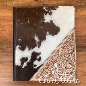 New Manufacture Custom Hand Tooled Genuine Leather Portfolio Cowhide A4 Presentation Paper Business <b>File</b> <b>Folder</b> Binder With Slot - Product Image 1