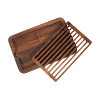 Planche à découper rectangulaire en bois naturel écologique avec bac à miettes, taille et couleur personnalisables, OEM/ODM Vietnam