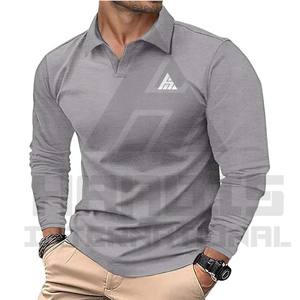 Polo uni de couleur personnalisée pour hommes, manches longues, t-shirt décontracté en coton mélangé avec col, tenue décontractée parfaite, produit OEM - Product Image 1