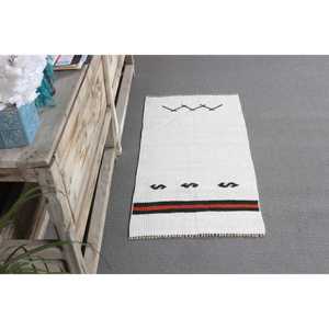 Tapis Kilim vintage 1,7 x 3,2 pieds, tapis turc, tapis en laine à carreaux blancs - Product Image 3