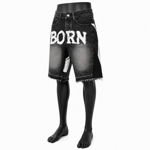 Pantalones Cortos Vaqueros Distressed Personalizados para Hombre, Estilo Vintage Lavado, Holgados, Streetwear, con Estampado Gráfico, Venta al por Mayor OEM ODM - Product Image 3