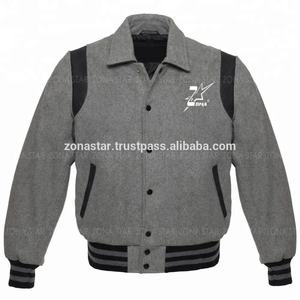 Blouson d'aviateur d'hiver de qualité supérieure entièrement noir en laine cuir bras Varsity Baseball Letterman Design grande taille mouton respirant - Product Image 6