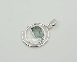 925 argent Sterling massif mars pierre de naissance pendentif aigue-marine pierre brute avec réglage de lunette pour pendentifs à breloque - Product Image 3