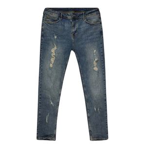 Jean Slim pour homme vieilli bleu sable taille moyenne déchiré denim jambe fuselée robuste style streetwear jean extensible - Product Image 5