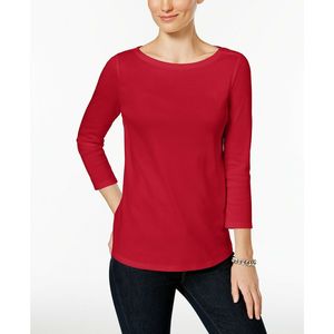 Top da Donna Charter Club con Bottoni sulle Spalle in Cotone Pima Rosso, Taglie XS-XL, Design Formale a Quadri in Seta Lavorata a Maglia e Popeline di Lino - Product Image 1
