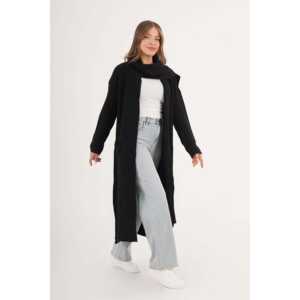 Cárdigan Largo Negro de Punto con Cuello Tipo Bufanda, Estilo Casual para Otoño - Product Image 5