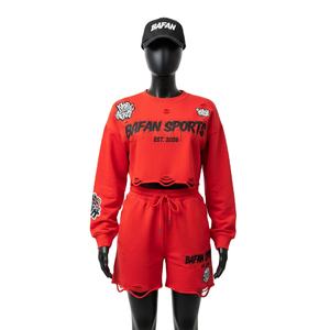 Ensemble de survêtement en molleton de coton premium 100% coton pour femmes, tissu brossé doux, couleur rouge, broderie personnalisée, ensembles pour femmes - Product Image 1