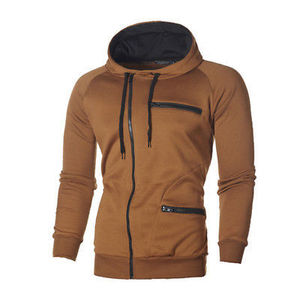 Sweat-shirt à capuche zippé pour homme, gris marine, manches raglan, décontracté, pour l'automne, avec poche, coupe classique, en molleton tricoté - Product Image 4
