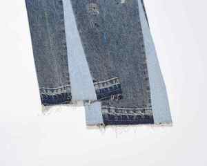 Venta al por mayor High Street Ripped Men's Overoles Jeans Transpirable Tallas grandes Cintura media Denim ligero - Product Image 6