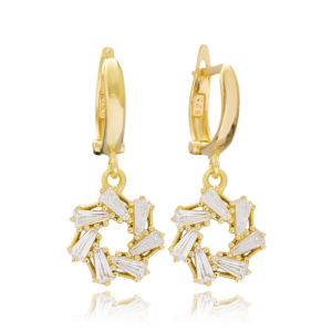 Brillant CZ Pierre Baguette Conception Élégant Dangle Boucles D'oreilles Turc En Gros À La Main 925 Bijoux En Argent Sterling - Product Image 1