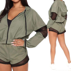 Ensemble coupe-vent élégant pour femme à manches courtes, respirant, style urbain, en nylon et toile, col montant, fermeture éclair, printemps 2026 - Product Image 3