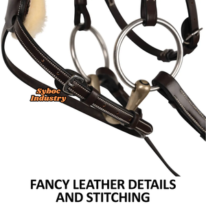 Leather Bridle For Horse New English Style Genuine Cowhide Leather Double Headpiece <b>Dressage</b> Bridle for Horses - Product Image 6