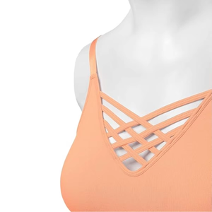 เสื้อชั้นในกีฬาผู้หญิงแบบไขว้ด้านหน้า ไร้ตะเข็บ เนื้อนุ่ม ไนลอนผสมสแปนเด็กซ์ สำหรับโยคะ ฟิตเนส ออกกำลังกาย รับผลิตตามแบบ สีและขนาดตามสั่ง - Product Image 3