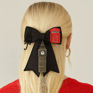 Nouvelles pinces à cheveux de fête perlées, accessoires de broderie de boutique, motifs de sapin de Noël en satin, cloche, tour de Londres, fabrication en Inde - Product Image 1