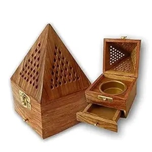 Wooden Handmade Dhoop Dani for Home Temple and for Holy Places <b>Cone</b> Shape <b>Incense</b> <b>Burner</b> Holder Box - Product Image 1