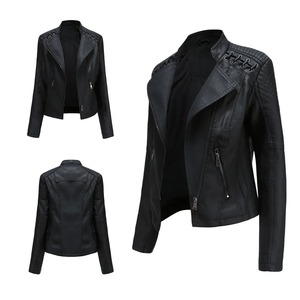 Nouvelle veste courte en cuir pour femmes de style transfrontalier amincissant efficace pour les vêtements de moto de mode décontractée - Product Image 4