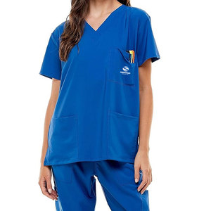 Ensemble de gommage cargo à col montant bleu uniforme d'infirmière solide uniforme décontracté avec poche vêtements de travail professionnels ensembles d'uniformes de gommage - Product Image 6