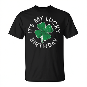 Camiseta Unisex para Adultos con Estampado de Serigrafía, Cuello Redondo, Manga Corta, Estilo Desgastado, con la Frase "Es mi Cumpleaños de la Suerte Día de San Patricio" - Product Image 2