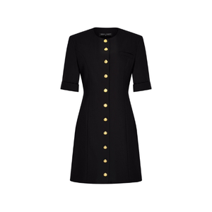 Wholesale Women's <b>Black</b> Summer <b>Dress</b> with Front Buttons and Half Sleeves Elegant Casual A-Line Style with Pockets - Product Image 2
