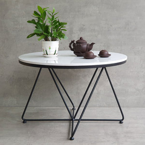 70cm Round Stone Top & Iron <b>Legs</b> <b>Coffee</b> <b>Table</b>-Minimalist Farmhouse Design-Living Room Furniture - Product Image 2