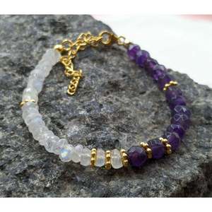 Rainbow Moonstone and Amethyst Crystal <b>Bracelet</b> Elegant and Luxurious <b>Bangle</b> - Product Image 4