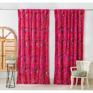 Индийские шторы с цветочным принтом, занавески ручной работы с яркими цветами для гостиной, столовой, спальни, 2 панели в комплекте