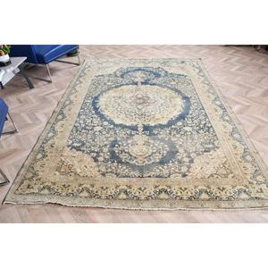 Alfombra Turca Vintage, Grande, 6.4x9 pies (195x273 cm), Alfombra de Lana con Diseño Floral Azul - Product Image 1